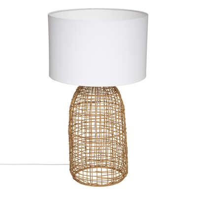 Lampe cylindrique rotin nature H. 56 cm