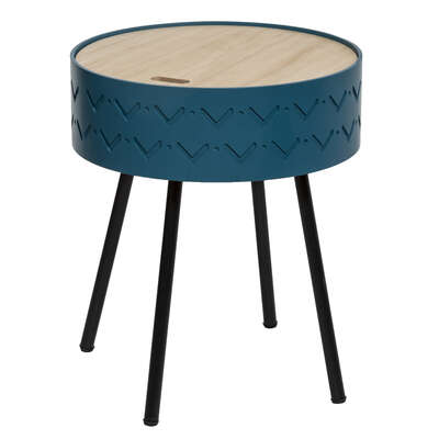 [166584C] Table de chevet coffre Ø 38,5 cm bleu