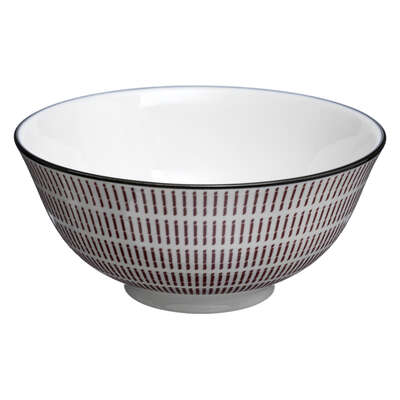 [160560B] Lot de 6 bols en porcelaine blanc et rouge 50 cl