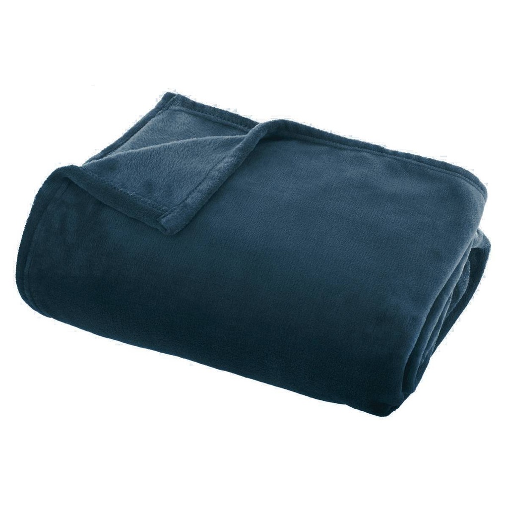 [156183F] Plaid flanelle bleu paon 125 x 150 cm