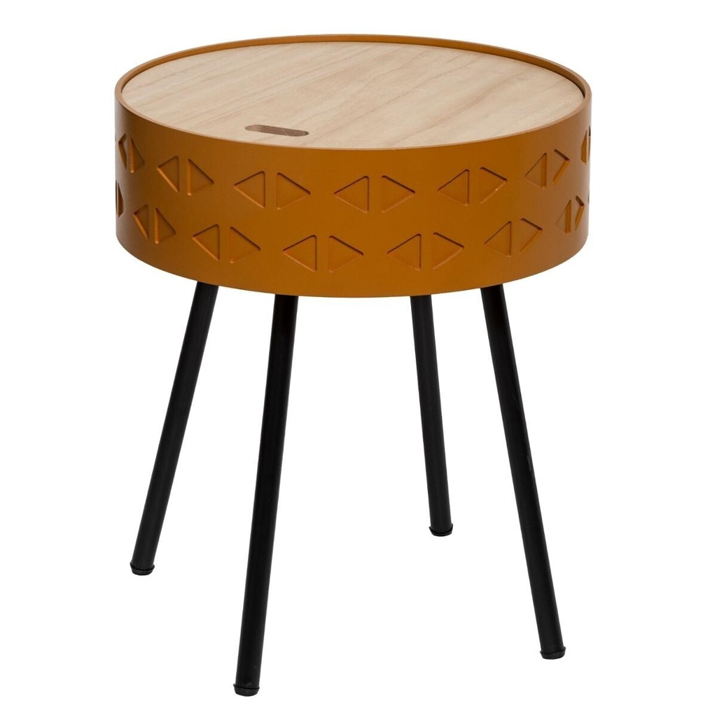 [166584B] Table de chevet coffre Ø 38,5 cm ocre