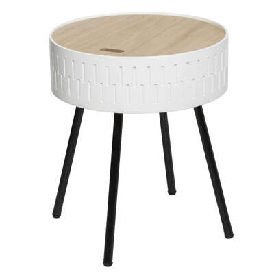 [166584A] Table de chevet coffre Ø 38,5 cm blanc