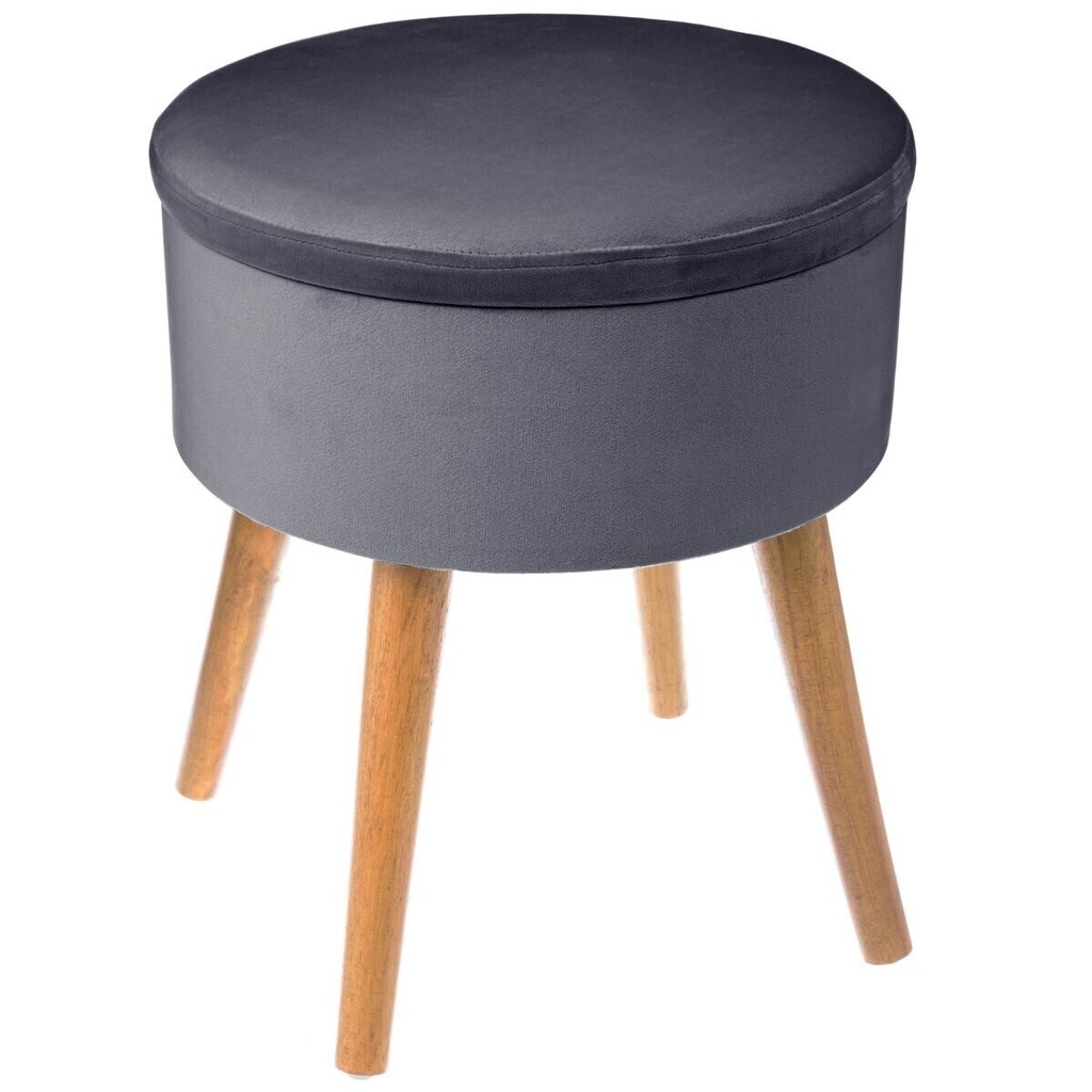 [140331C] Tabouret coffre velours gris foncé