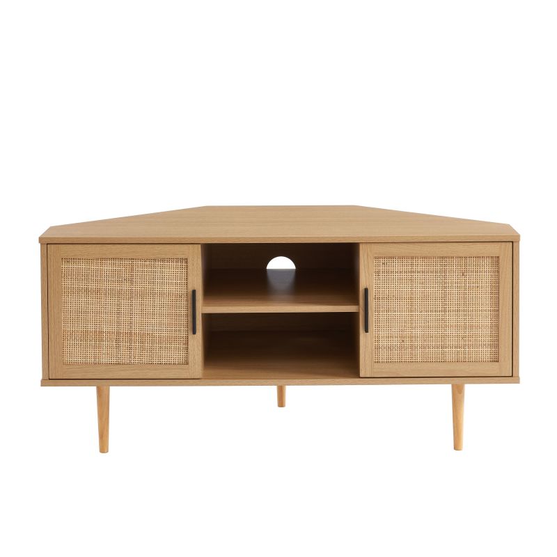 [TVAMA26BS01_184] Meuble TV d'angle chêne et cannage 115 cm