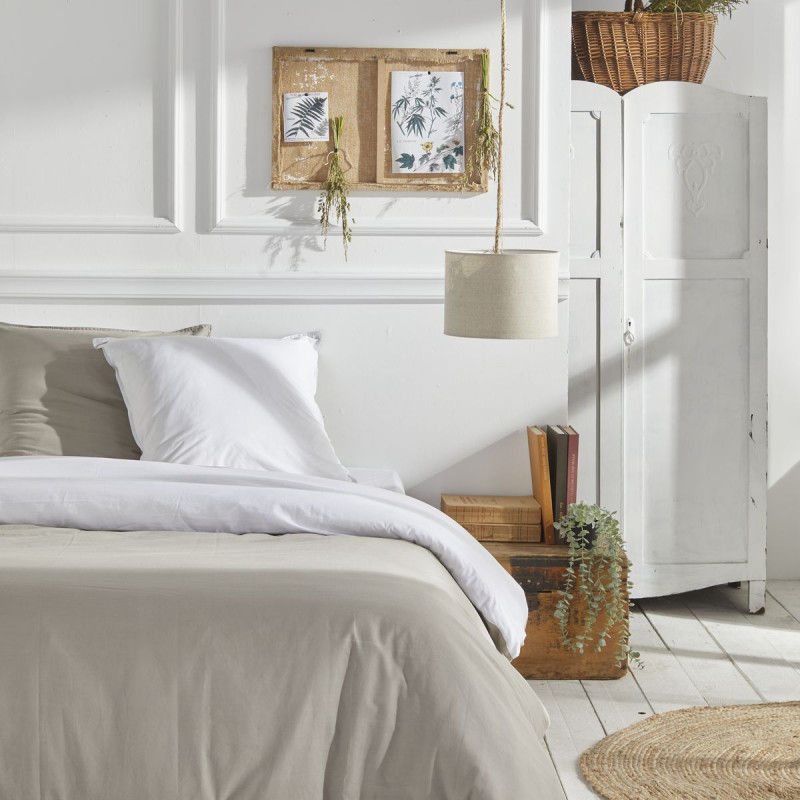 [122100] Parure de lit dune et blanc 240 x 260 cm