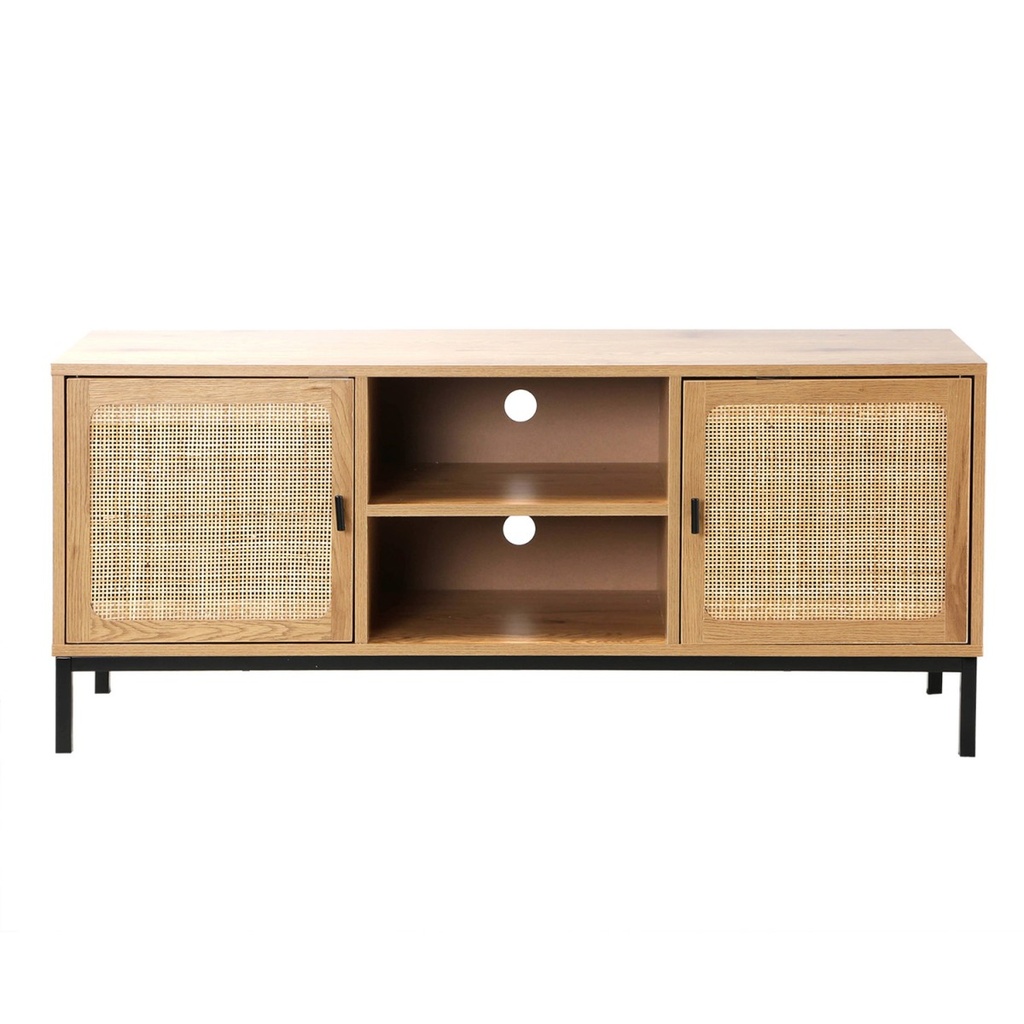 [12419133] Meuble TV cannage rotin 2 portes 2 niches L. 120 cm