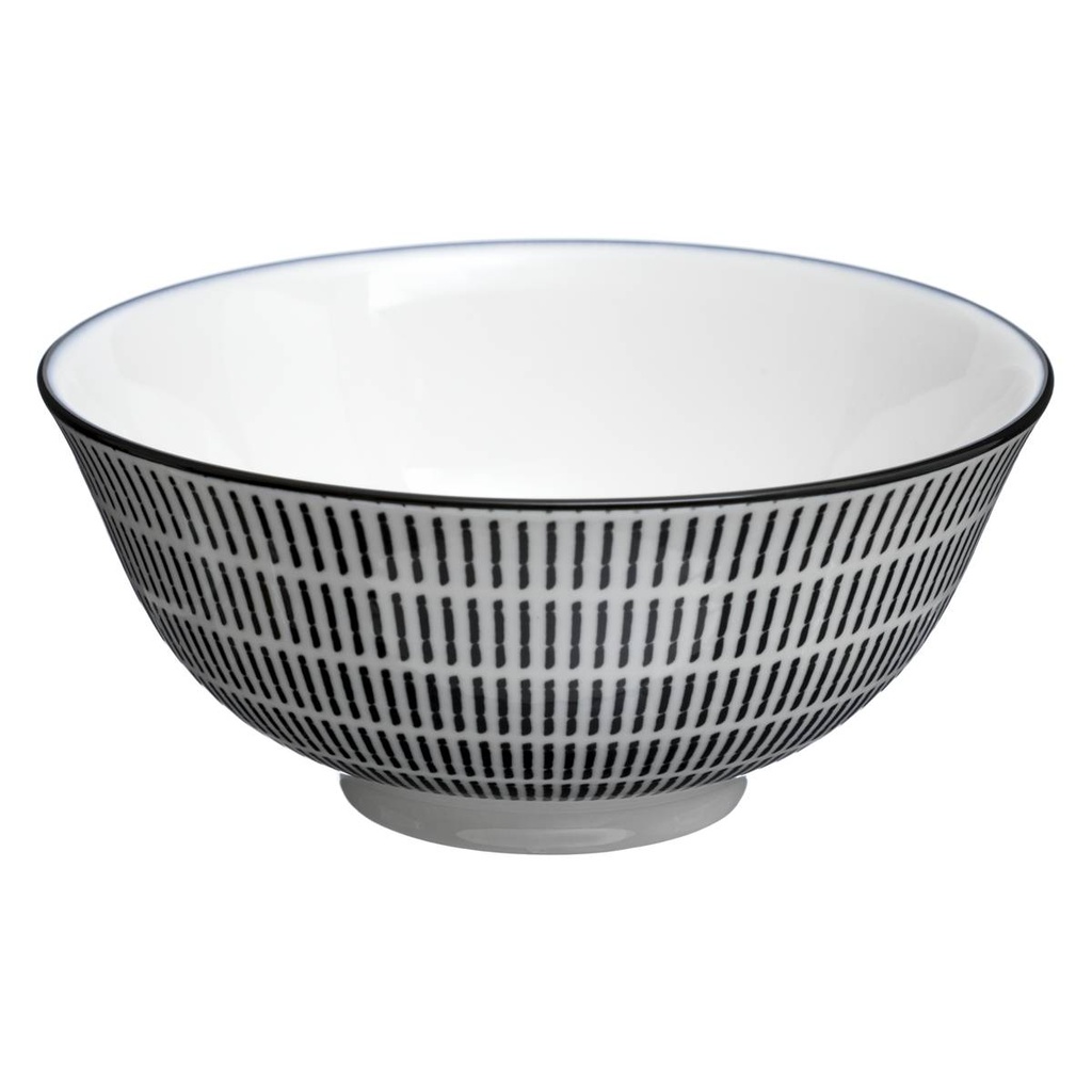 [160560A] Lot de 6 bols en porcelaine blanc et noir 50 cl