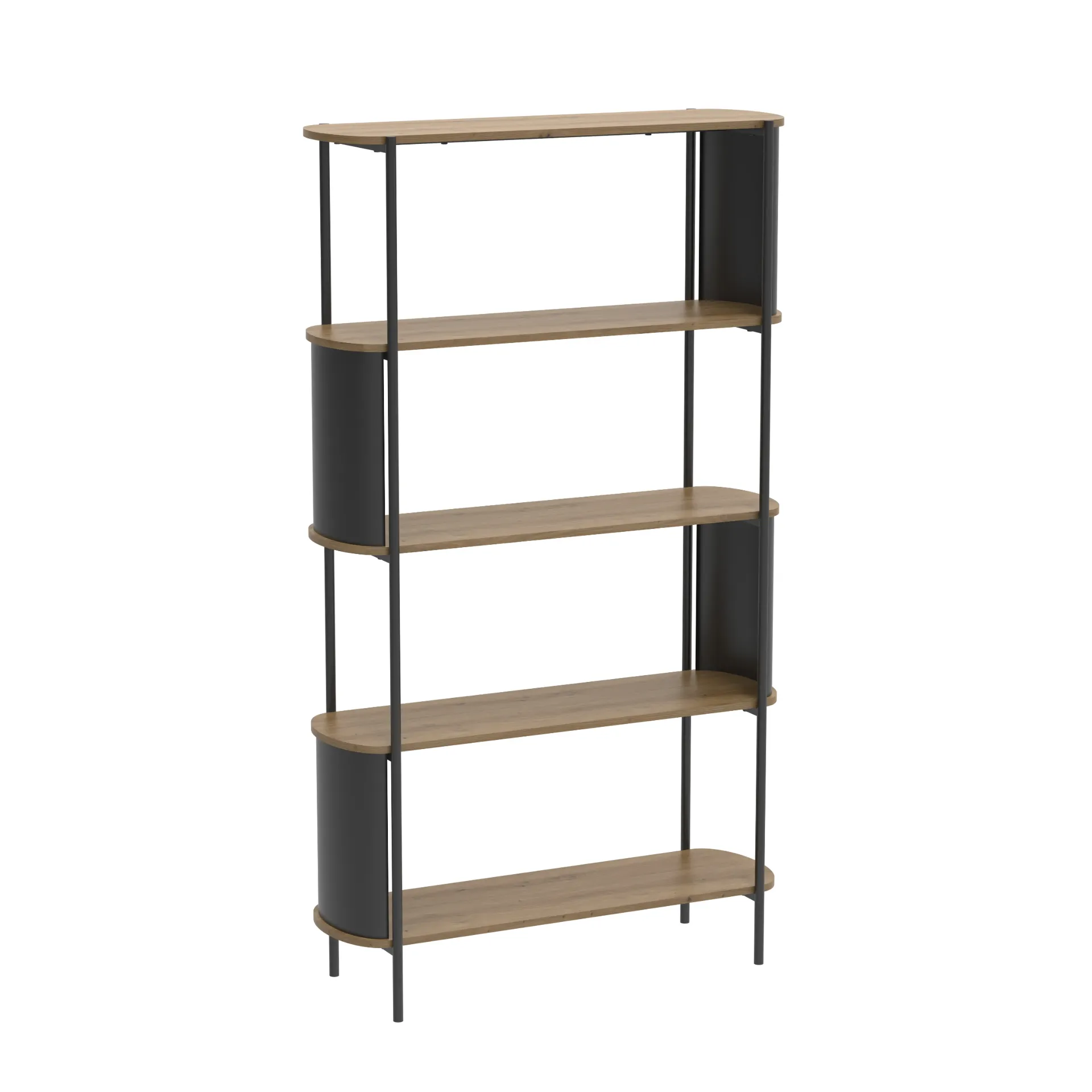 Étagère haute 5 niveaux chêne et métal noir – 100 x 34 x H 174 cm