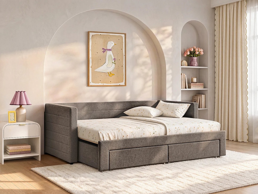 Lit banquette gigogne 2x80x200 cm tissu taupe